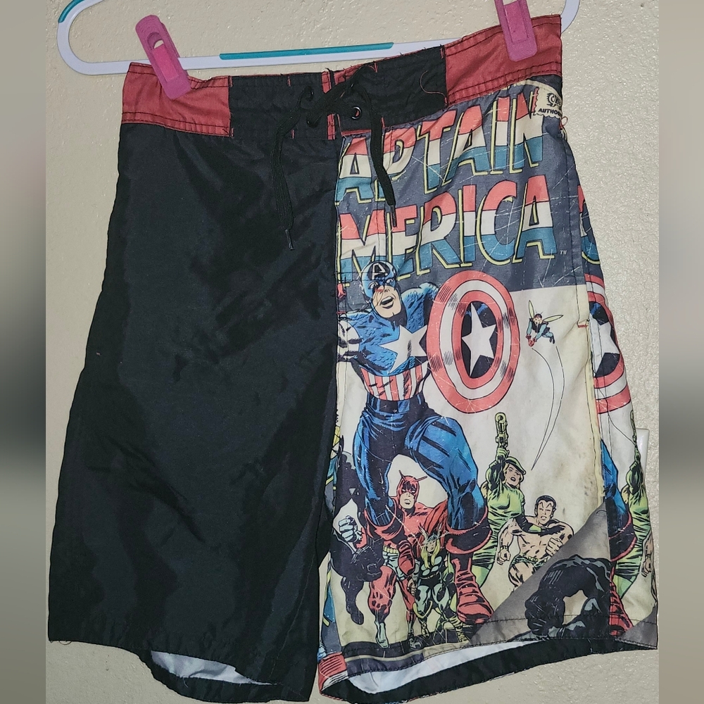 DC Comics Captain America Swim Trunks - Black, Blue, Red